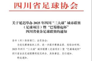 官方：为提升赛事品质，“巴蜀雄起杯”四川省业余足球联赛将延迟
