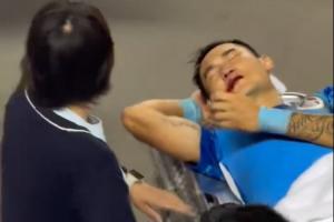 廖力生遭对手“爆头”，视频显示嘴角严重出血&被救护车送医